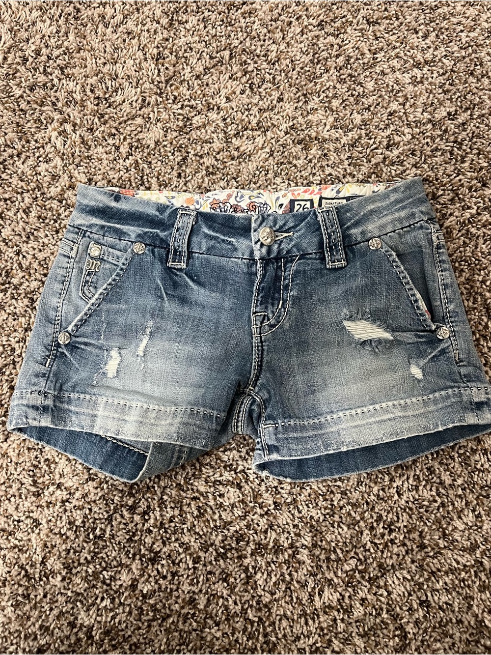 Miss Me Faded Blue Distressed Denim Shorts